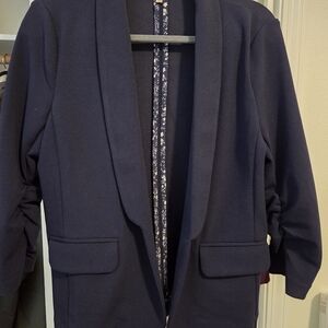 Navy Blazer with Ruched Sleeves Size S